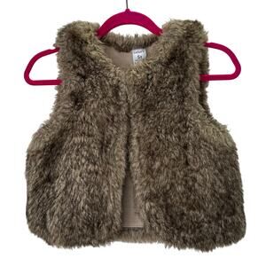 Carters Faux Fur Vest 5T Girls Brown Tan Sleeveless Plush Lined Glam Boho